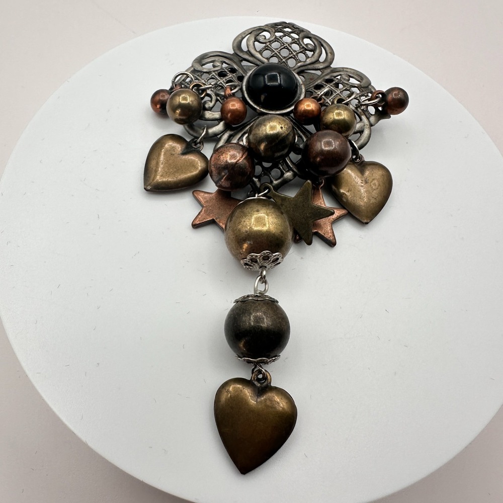 Vintage Y2K Beaded Floral Dangle Brooch Pin Boho Women's Jewelry